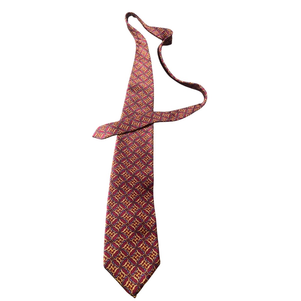 Brooks Brothers Silk Tie Burgundy Gold Geometric Pattern Designer Men  Accessory
